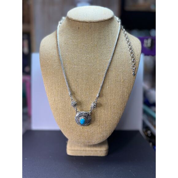 Sarda Turquoise Sterling silver Byzantine station necklace 16-25 inches - Picture 7 of 16